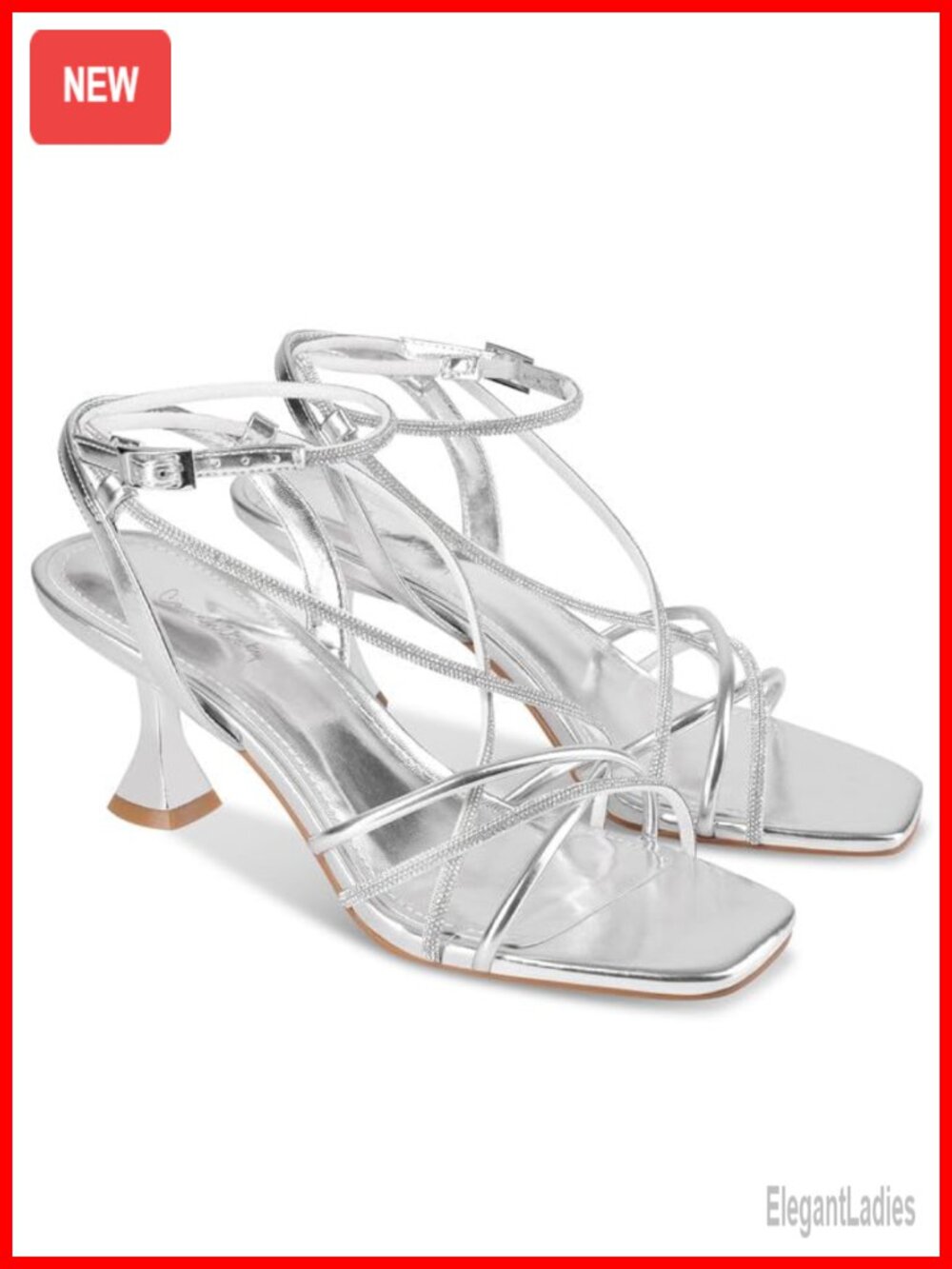 Faux Leather Strappy Kitten Heel Sandals Square Open Toe Ankle Strap